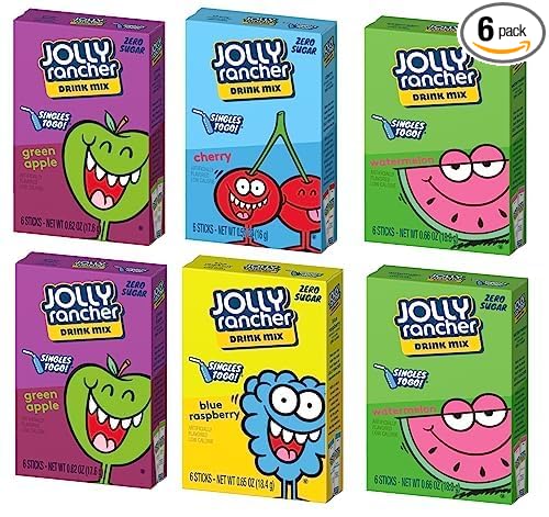 Jolly Rancher SINGLES TO GO! Drink Mix WaterTok Bundle - Blue Raspberry, Green Apple, Watermelon and Cherry Drink Mix